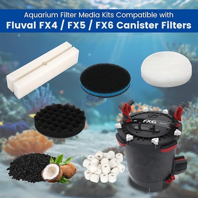 24 PCS Fx6 Canister Filter, Compatible with Fluval FX4/FX5/FX6 Aquarium Filters, Including Bio-Foam Block, Carbon Sponge Filter, Ceramic Ring, Mesh Bag