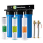 iSpring WGB32B-KS+AHPF12MNPT16X2 3-Stage Whole House Water Filter, Reduces Heavy Metals, Hydrogen Sulfide, Chlorine, Chloramine, Sediments w/ 3/4'' Push-Fit Braided Stainless Steel Hose Connectors