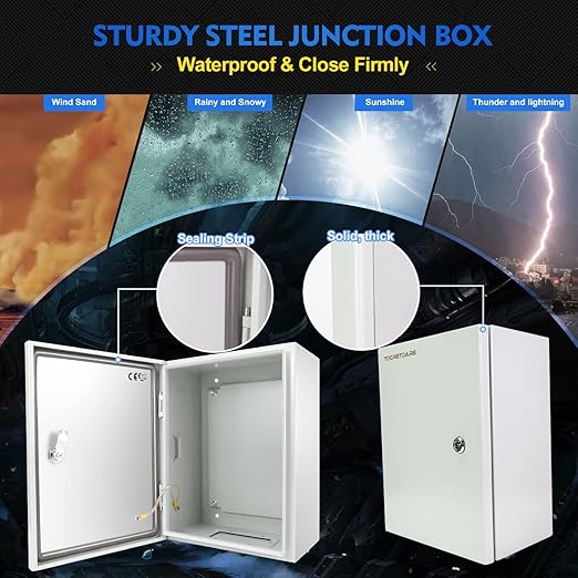 Outdoor Electrical Box, Steel Junction Box 20 x 16 x 8'', NEMA 4X Electrical Enclosure Box IP66 Waterproof & Dustproof, Universal Electrical Project Box with Lock & Mounting Plate