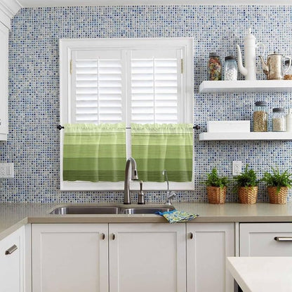 Gradient Green Wooden Board Window Valance Curtains, Retro Country Wood Grain Light Filtering Kitchen Valance with 3-inch Rod Pocket for Living Room Bathroom Bedroom,2 Panel,27.5x24In