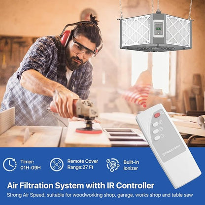 Abestorm 360 Degree Intake Air Filtration System for Woodworking, Built-in Ionizer, 1350CFM Hanging Air Filter, Shop Dust Collector, Garage WorkShop, MERV-11 filter, DecDust 1350IG