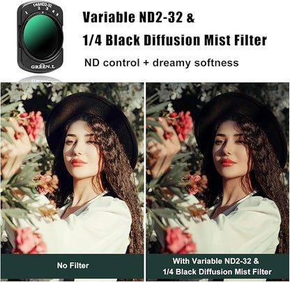 GREEN.L Variable ND2-32 & 1/4 Black Mist Filter for DJI Osmo Pocket 3, Magnetic 2-in-1 ND Cinematic Filter, HD Multi-Coated Optical Glass for Cinematic Video