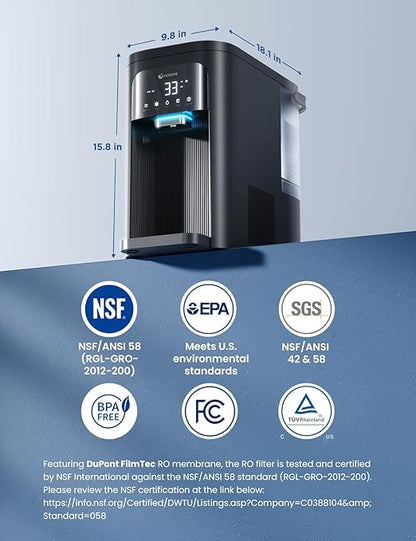 NOVETE Smart Reverse Osmosis Water Filter Countertop, UV 8-Stage RO Water Filtration System with APP Control, Cold Water Down to 32℉, NSF/ANSI 42/58 Certified, 4:1 Pure to Drain, No Plumbing, CRF1A-Qi