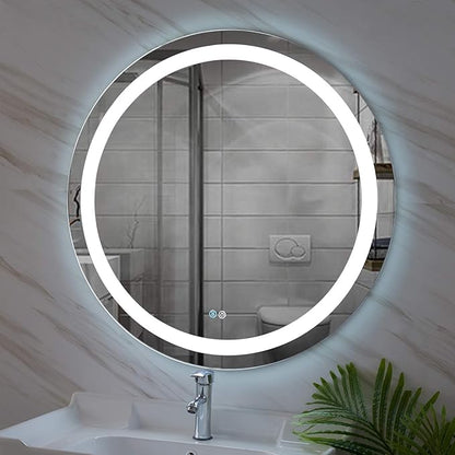 Illuminated Bathroom Mirror 800 x 800 MM Round LED Wall Mounted Vanity Mirror with Touch Sensor and Demister Pad Anti -Fog Makeup Mirror for Home Hotel IP44 Rated