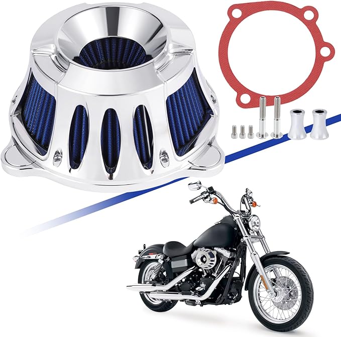 Air Cleaner Motorcycle Air Filter Intake System Kit Fit for Harley Dyna 2000-2017, Softail 2000-2015, Touring 2000-2007(B-Chromed Silver)