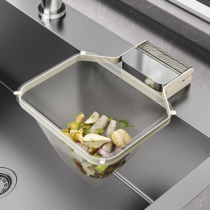 Sink Food Strainer, Suction Cup Drain Basket, Easy Filter with Mesh Bags, Practical Kitchen Waste Tool, Minimal Foldable Design, Scrap Catcher for Disposal