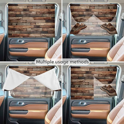 Western Barn Door Magnetic Double Layer Car Window Shades,Side Window Curtains for Blackout/Breathable Mesh View,Vintage Farmhouses Wooden Door Brown Heat Protection Privacy Sun Shades 26x20in 1pcs