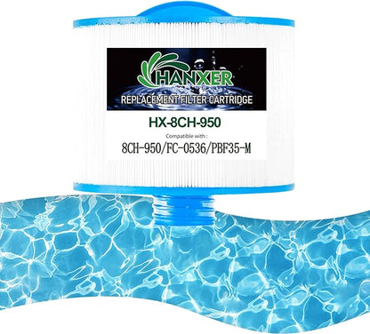 HANXER® 8CH-950 Spa Filter Cartridge Replaces for PBF35, PBF50-F2S, Filbur FC-0536, Excel Filters XLS-834, Aladdin 15052, AK-90311, 10-2785, 80503 Hot Tub Filter, 50 sq.ft, 1 Pack