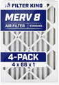 Filter King 4x66x1 Air Filter | 4-PACK | MERV 8 HVAC Pleated A/C Furnace Filters | MADE IN USA | Actual Size: 4 x 66 x .75"