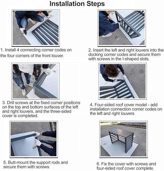 Aluminum Air Conditioner Fence Set of 2, Louvered Outdoor AC Unit Cover, Decorative Privacy Screen, Weatherproof and Anti-Theft (Black 100x50x70cm/39x20x28in)