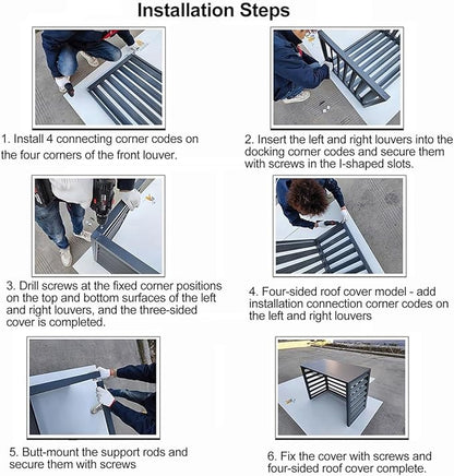 Aluminum Air Conditioner Fence Set of 2, Louvered Outdoor AC Unit Cover, Decorative Privacy Screen, Weatherproof and Anti-Theft (Black 100x50x70cm/39x20x28in)