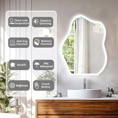 LUVODI Lighted LED Bathroom Mirror: 31.5”x24” Cloud Shape Wall Mounted Vanity Mirror with Bright Back Lit - Smart Dimmable Mirror Anti Fog with Touch Switch for Bedroom Living Room
