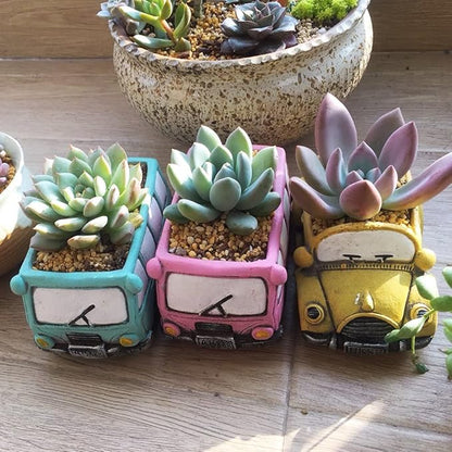 Green Bus Succulent Planter Pots, Small Plants Pot with Drainage Hole, Flower Pots Plant Containers for Home Indoor Outdoor Garden Decoration Pot