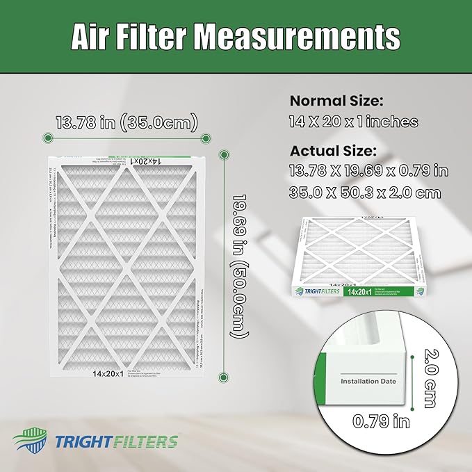 14x20x1 Air Filter 4 Pack, Durable MERV 8 Pleated Home HVAC AC Furnace Filters, Lightweight Compact Air Conditioner Filter Replacement