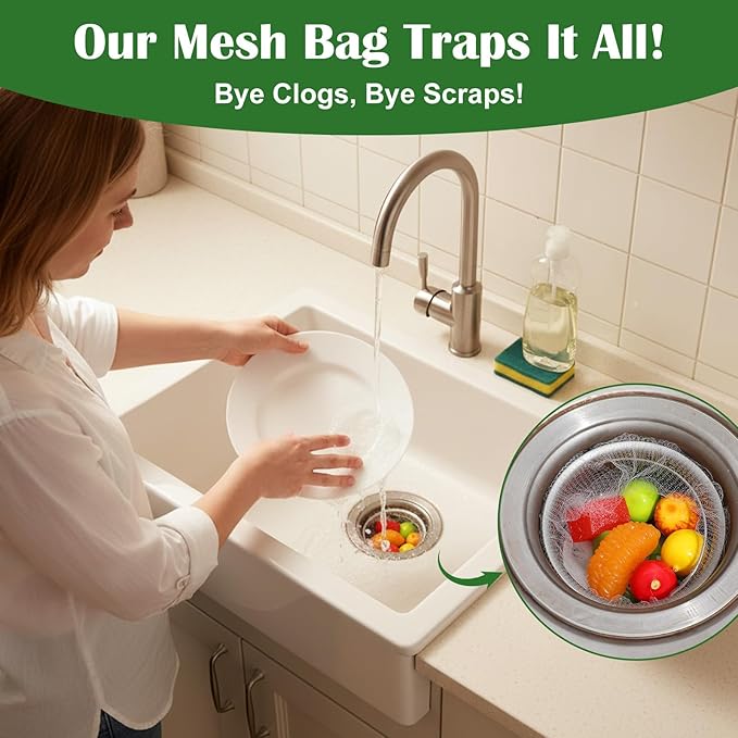400 Pcs Disposable Mesh Sink Strainer Bags, Kitchen Sink Strainer Mesh Bag for Various Sizes Scalability Non-Clog Filter Bags for Collecting Kitchen Food Waste Leftover Garbage