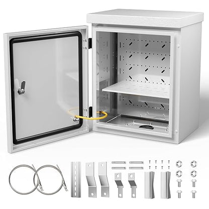 Steel Electrical Box, 16"x12"x8" Steel Enclosure, IP67 Waterproof & Rust-Resistant, Outdoor/Indoor Electrical Junction Box with Mounting Plate for Wall/Pole Mount