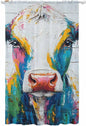 Sheer Curtains 96 Inches Long, Farmhouse Oil Painting Semi Sheer Curtains Light Filtering Window Treatment, Colorful Cow Animal Wooden Grain Privacy Voile Drapes for Living Room Bedroom 52x96 Inch