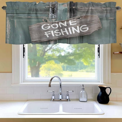 Gone Fishing Valances for Windows, Bronze Wood Grain Kitchen Valance Light Filtering Rod Pocket Short Curtains for Kitchen Bathroom, 1 Panel, 56"x16"