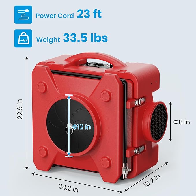 CADPXS Shield-550 Negative Machine Airbourne Cleaner HEPA Scrubber Water Damage Restoration Equipment Air Purifier, Air Scrubbers Red