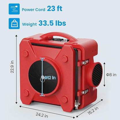CADPXS Shield-550 Negative Machine Airbourne Cleaner HEPA Scrubber Water Damage Restoration Equipment Air Purifier, Air Scrubbers Red