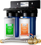iSpring WGB21B+AH12MN16X2 2-Stage Whole House Water Filter System, Reduces Chlorine, Sediment Water Filtration System for Home with 3/4'' Braided Stainless Steel Hose Connectors and Ball Valve
