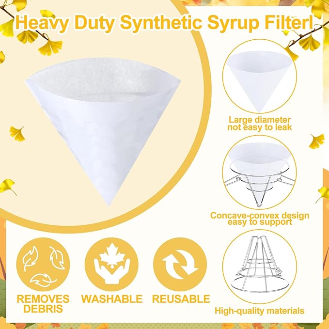 Tandefio 16 Pcs Maple Syrup Filter Set 1 Maple Syrup Filter 15 Cloth Filter Cones Deep Fryer Oil Filter Stand Non Woven Filter Cone Cooking Oil Filter for Maple Syrup Making and Oil