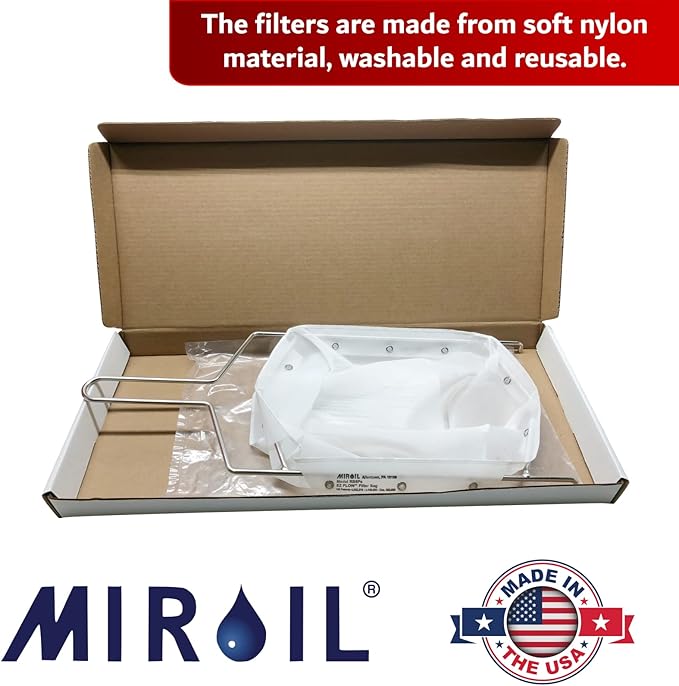 MirOil B6PS EZ Flow Deep Fryer Oil Filter Bag w/Frame – Reusable Grease Fryer Strainer to Extend Oil Life & Maintain Food Quality – Handles Kitchen Hot or Cold Liquid – Deep Fryer Filter for Cooking