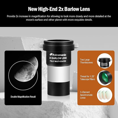 Astromania 14 Piece Telescope Accessory Kit 1.25 Inch Telescope Eyepiece and Filter Set Deluxe Version, 5pcs Plossl Eyepiece Set, 6pcs Colored Filter Set, Moon Filter, 2X Barlow Lens&Sturdy Carry Case