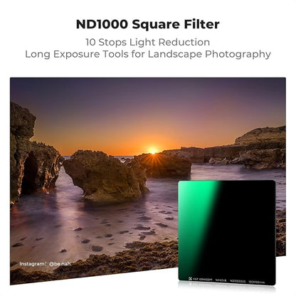 K&F CONCEPT 100mm Square ND1000 (10 Stop) Filter +150mm Soft GND8 Filter (3 Stops) + Metal Holder + 8 x Adapter Rings Square Kit for Camera Lens