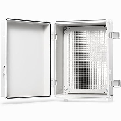 QILIPSU Waterproof Junction Box IP67 Outdoor Plastic Electrical Project Enclosure Weatherproof with Mounting Plate, Wall Brackets, Hinged Grey Cover 16.1"x12.2"x7.1"