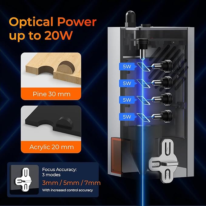 JL9 20W Laser Engraver and Cutter with Air Assist, Laser Engraving Machine for Wood Metal Acrylic Glass Stone, Powerful DIY CNC Laser Cutter 11.8" x 11.8" 20000mW Class1