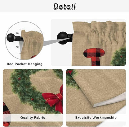 Red Green Christmas Window Curtains 72 Inch Long 2 Panel Set, Rod Pocket Long Curtains & Drapes, Xmas Botanical Winter Farmhouse Light Filtering Window Treatment for Bedroom Living Room 52"W x 72"L