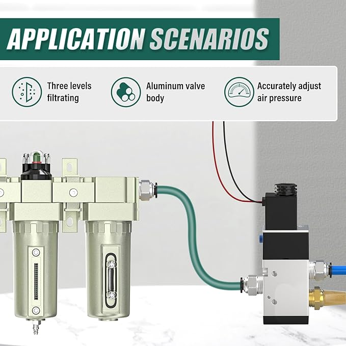 Industrial Grade 3-Stage Air Drying System, 3/4" NPT with Manual Drain, Desiccant Dryer, Air Regulator, Particulate Filter and Coalescing Filter for Paint Spray, Plasma Cutter