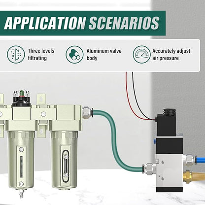 Industrial Grade 3-Stage Air Drying System, 1/2" NPT with Auto Drain, Desiccant Dryer, Air Regulator, Particulate Filter and Coalescing Filter for Paint Spray, Plasma Cutter