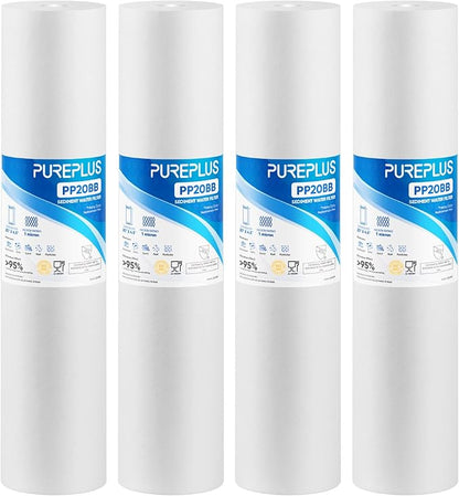 PUREPLUS 1 Micron 20" x 4.5" Whole House Sediment Home Water Filter Replacement Cartridge, Compatible with DGD-2501-20, AP810-2, P1-20BB, FP25B, FPMB-BB1-20, SDC-45-2001, 4 Pack