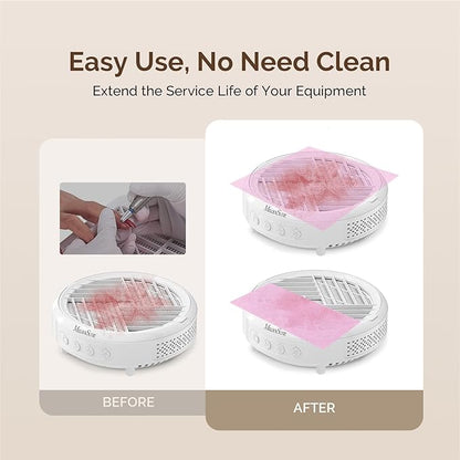MelodySusie 200 Sheets Nail Dust Collector Filter Paper, Disposable Dust Vacuum Filter with 6pcs Sticky Back Hook for Most Nail Dust Fan Extractor Machine, Nail Tech Supplies for Salon & Home