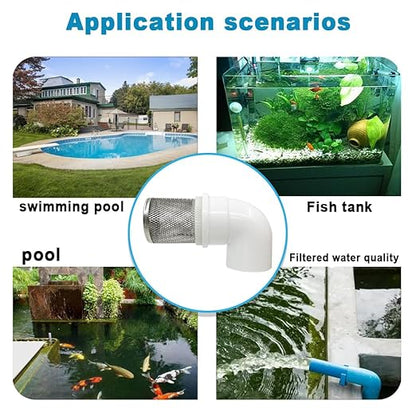 DN20 inch stainless steel filter cover connected to 90 degree elbow 3/4" PVC DN20 water pipe, suction hose strainer used to remove debris and reduce solid entry(1pcs)