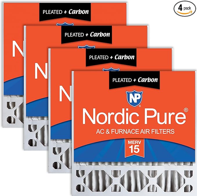 Nordic Pure 20x20x5 (Actual Size: 19 5/8 x 19 7/8 x 4 3/8) Honeywell Replacement Furnace Filters MERV 15 Plus Carbon 4 Pack