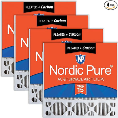 Nordic Pure 20x20x5 (Actual Size: 19 5/8 x 19 7/8 x 4 3/8) Honeywell Replacement Furnace Filters MERV 15 Plus Carbon 4 Pack