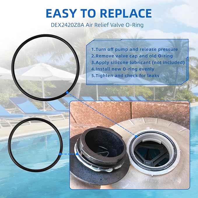 DEX2420Z8A Air Release Valve O-Ring Kit Compatible with Hayward SwimClear for Pro-Grid DE Filters, Fits C2020 C3020 DE2420 DE3620 Cartridge Filter Repair Parts - 1 Set of Replacement Seals