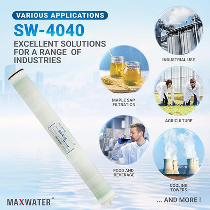 Max Water Reverse Osmosis Membrane Good for High Salt Rejection - Sea Water & Brackish Water - Industrial, Pharma, Boiler, Agricultural, Whole House (SW 4040)