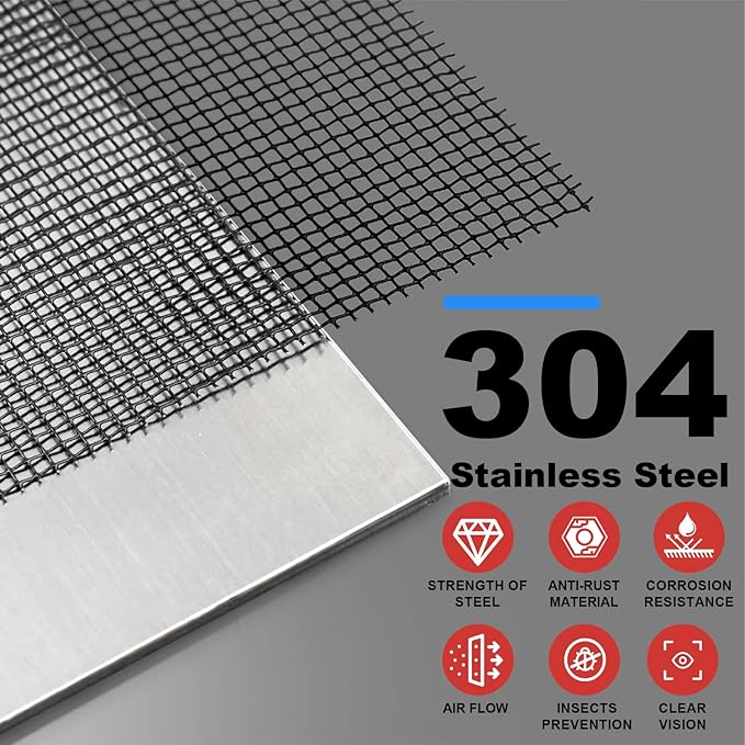 304 Stainless Steel Mesh, 47in x 10ft, 22 Mesh, Sturdy Metal Screen Roll for Window, Door, Air Vents, Filter, Cage, Garden, Patio, Pet (Black, 47inch x 10 feet)