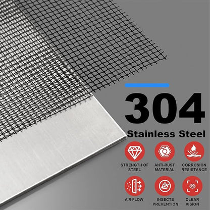 304 Stainless Steel Mesh, 47in x 10ft, 22 Mesh, Sturdy Metal Screen Roll for Window, Door, Air Vents, Filter, Cage, Garden, Patio, Pet (Black, 47inch x 10 feet)