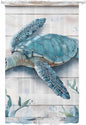 Sheer Curtains 108 Inches Long, Teal Green Sea Turtle Semi Sheer Curtains Light Filtering Window Treatment, Summer Ocean Seaweed Wood Grain Privacy Voile Drapes for Living Room Bedroom 52x108 Inch