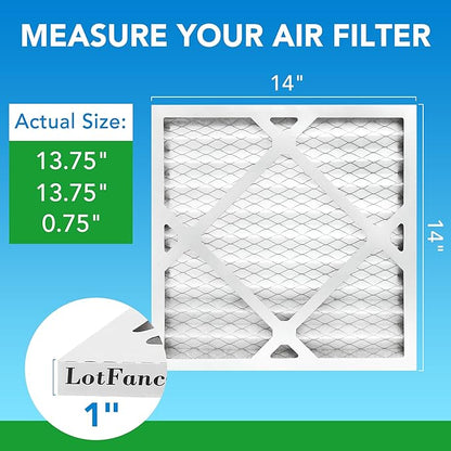 LotFancy 14x14x1 Air Filter MERV 8 4-Pack, Electrostatic Pleated Furnace & AC Filter, Captures Dust, Pet Hair, Pollen, Actual Size: 13.75"x13.75"x0.75"