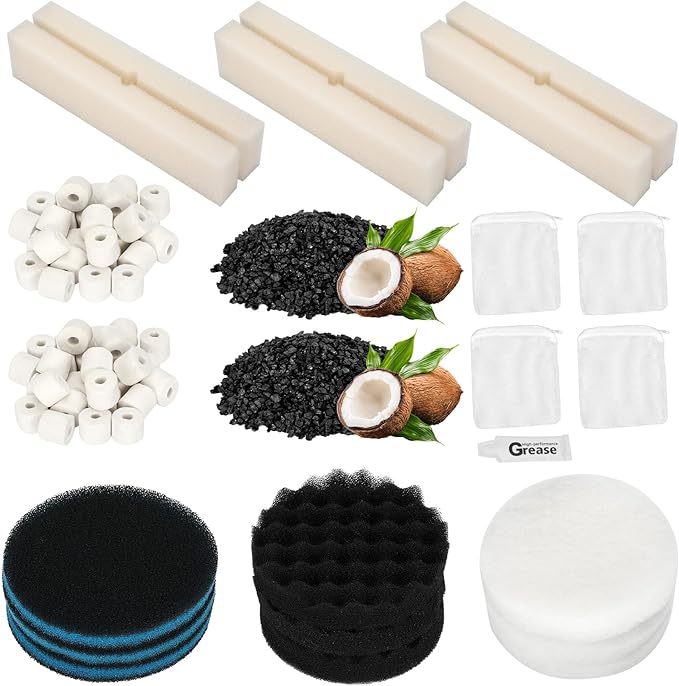 24 PCS Fx6 Canister Filter, Compatible with Fluval FX4/FX5/FX6 Aquarium Filters, Including Bio-Foam Block, Carbon Sponge Filter, Ceramic Ring, Mesh Bag