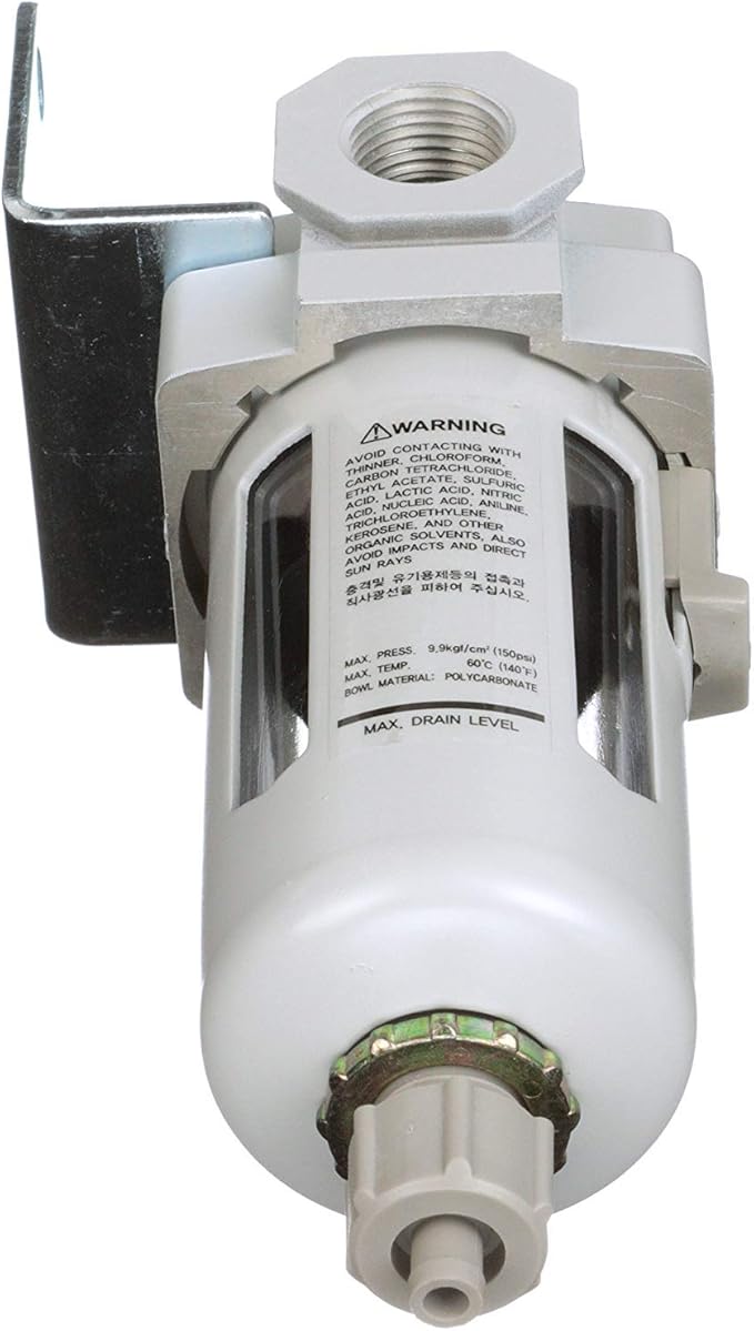 PneumaticPlus SAF300-N03B Compressed Air Particulate Filter 3/8" NPT, 10 Micron, Poly Bowl, Manual Drain, Bracket