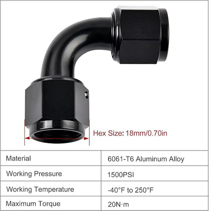 EVIL ENERGY 6AN Female to 6AN Female 90 Degree Swivel Coupler Union Fitting Adapter Aluminum Black 2PCS