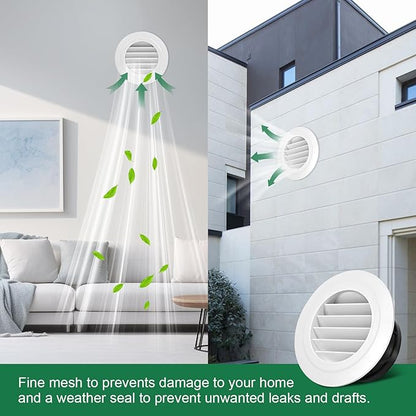 Soffit Vents 4 Inch, Round Exhaust Air Vent Cover with Built-in Fly Screen for Bathroom Kithchen Office Home, White 1P 100mm