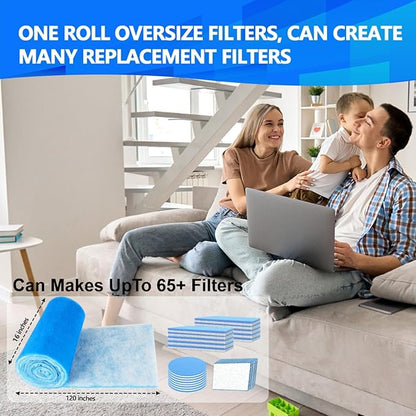 16" x120" Air Vent Filters, Cut to Fit Air Filter (65+ Filters), MERV 8 Triple Vent Filter for Home Floor, Ceiling, RV, HVAC Furnace Vents, With Adhesive Hook Tape and Installation Tape